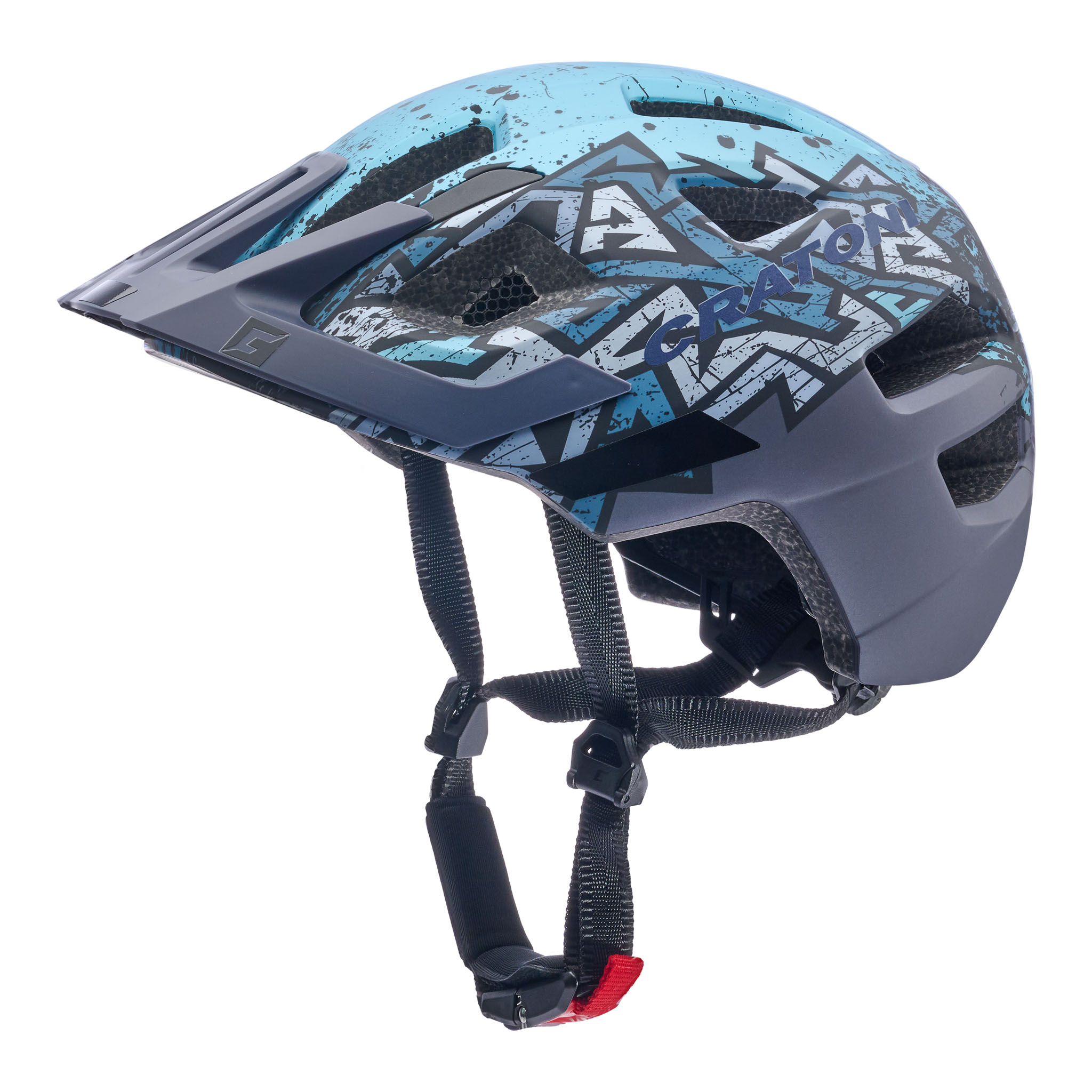 CRATONI Maxster Pro Kinderhelm in Wild Blue Matt, seitliche Ansicht mit Visier und Belüftungsöffnungen